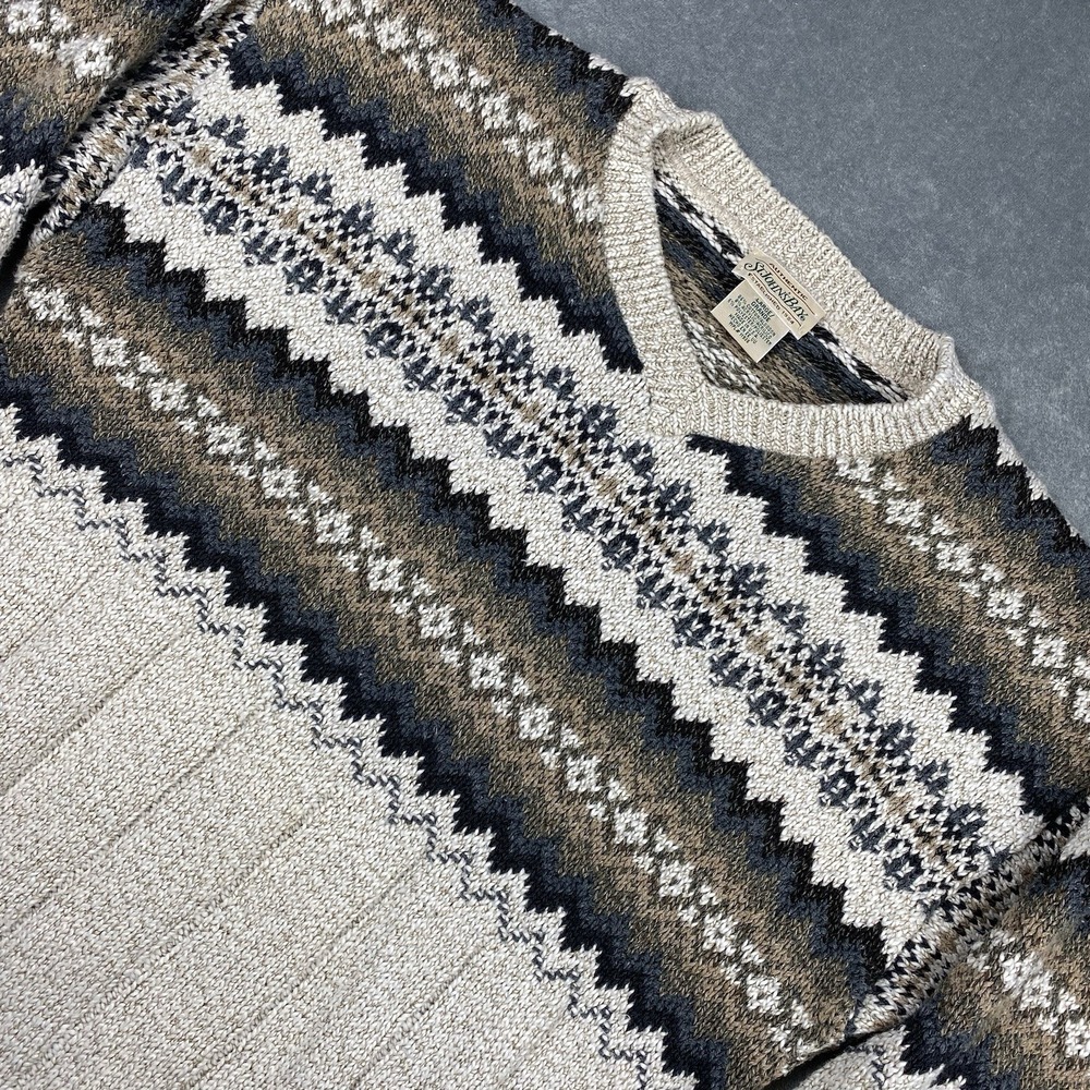 Vintage St. John's Bay Sweater Mens Size L Grey Brown‎ Blue V-Neck Made in USA